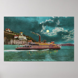 Affiche Vue de phare d'île de Yerba Buena la nuit