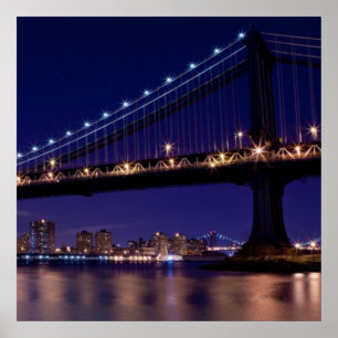 Affiche Vue de pont de Manhattan la nuit