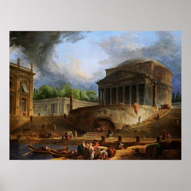 Affiche Vue de Ripetta par Hubert Robert (Devant)