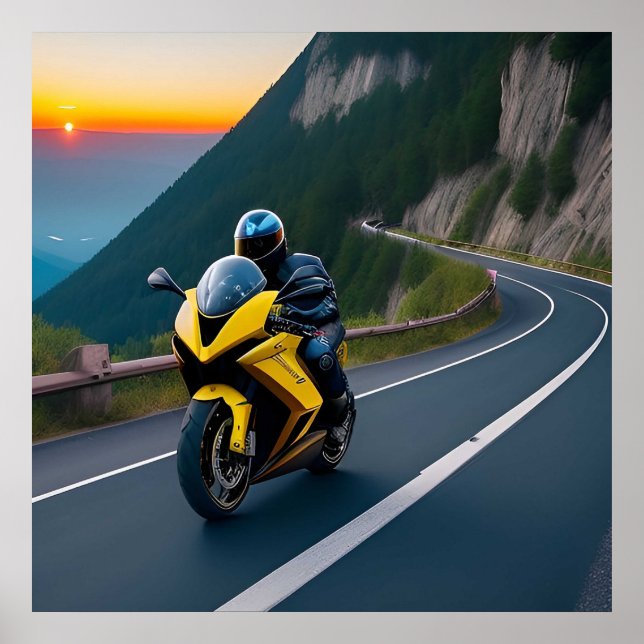 Affiche Vue de route de montagne pour motards (Devant)