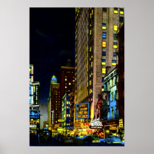 Affiche Vue de rue de Chicago l'Illinois la nuit