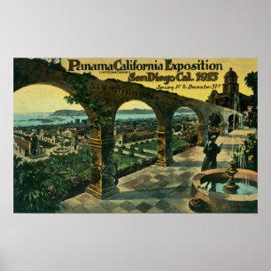 Affiche Vue de ville d'une mission, expo de Panama-CA