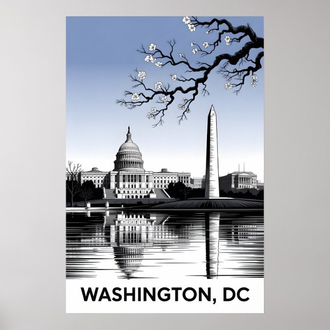 Affiche Vue de Washington DC en noir et blanc en style de  (Devant)
