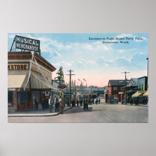 Affiche Vue d'entrée à la cour de bateau de la Marine des