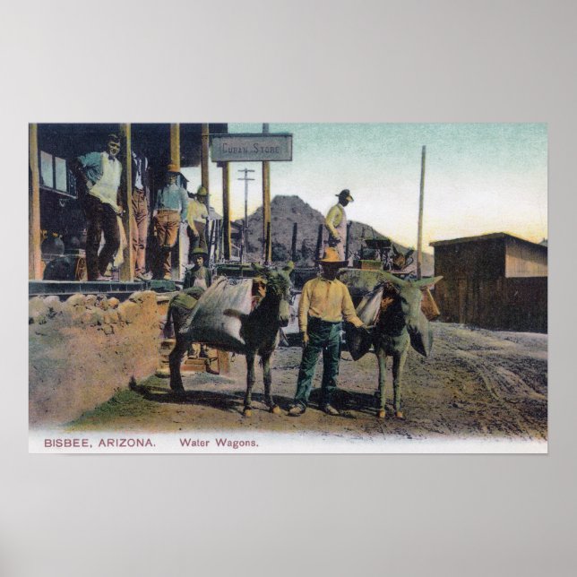 Affiche Vue des ânes transportant de l'eauBisbee, AZ (Devant)