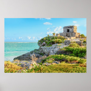 Affiche Vue des ruines de Tulum, Dieu de temple de vents,