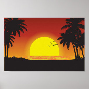 Affiche Vue Du Coucher Du Soleil Sur L'Affiche De La Plage