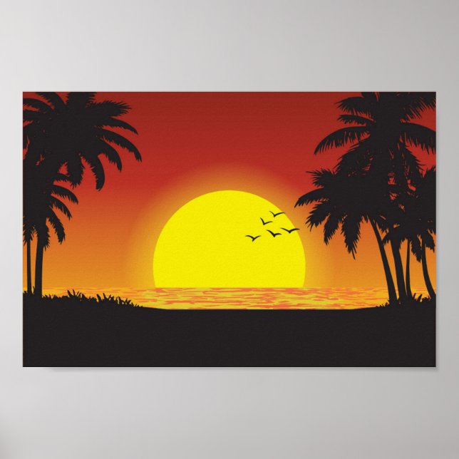Affiche Vue Du Coucher Du Soleil Sur L'Affiche De La Plage (Devant)