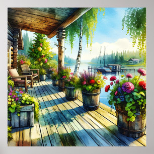 Affiche Vue du lac House   Terrasse surplombant la baie