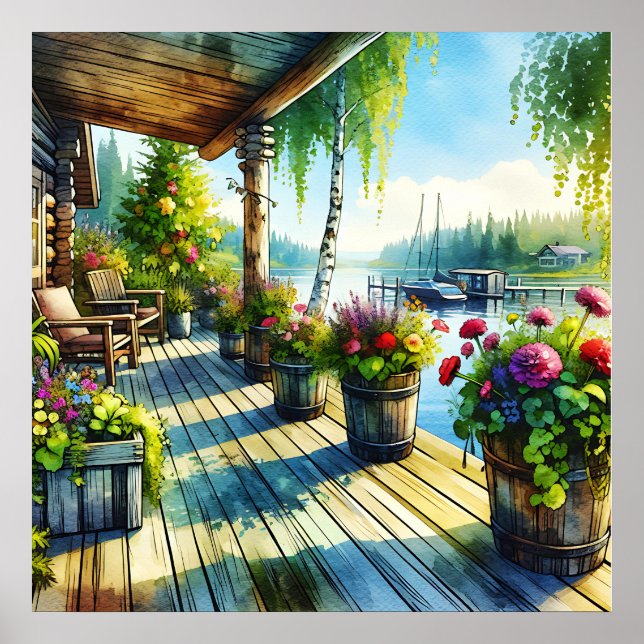 Affiche Vue du lac House | Terrasse surplombant la baie (Devant)