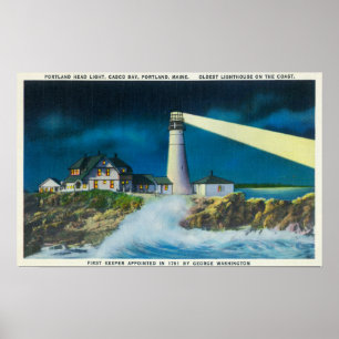 Affiche Vue du phare principal de Portland sur la baie de