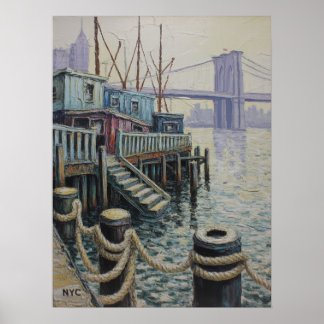 Affiche Vue du pont de Brooklyn depuis la jetée du front d