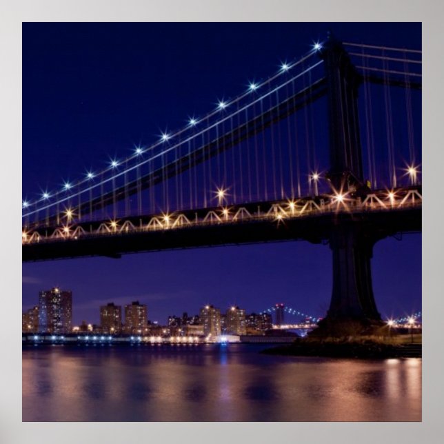 Affiche Vue du pont de Manhattan la nuit (Devant)