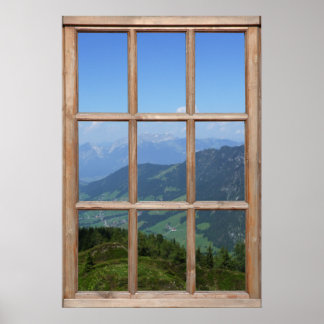 Affiche Vue du sommet de la montagne à partir d'une fenêtr