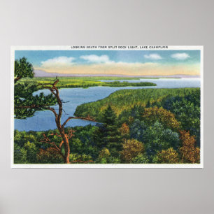 Affiche Vue du sud de lac de lumière de roche de fente