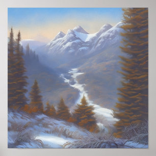 Affiche Vue d'un sommet de montagne enneigé