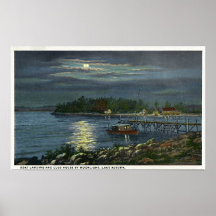 Affiche Vue éclairée par la lune de lac, atterrissage de