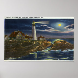 Affiche Vue éclairée par la lune du phare principal de