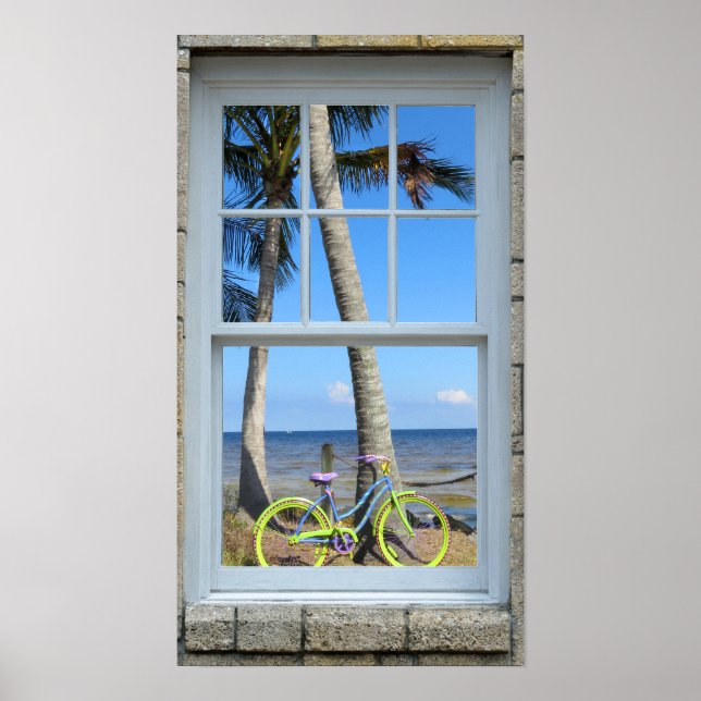 Affiche Vue fenêtre Bicyclette Océan Imprimer (Devant)