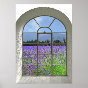 Affiche Vue Fenêtre Lavender Garden Faux