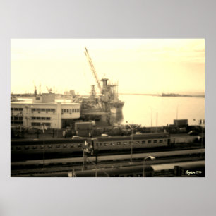 Affiche Vue générale du port d'Alger en Algérie vintage