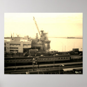 Affiche Vue générale du port d'Alger en Algérie vintage
