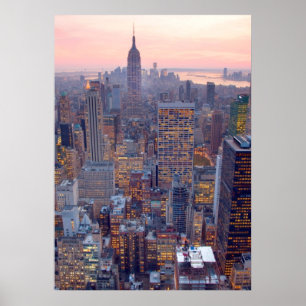 Affiche Vue large de Manhattan au coucher du soleil