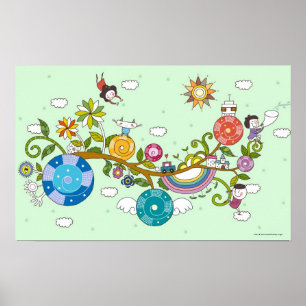 Affiche Vue latérale des enfants jouant sur la branche de