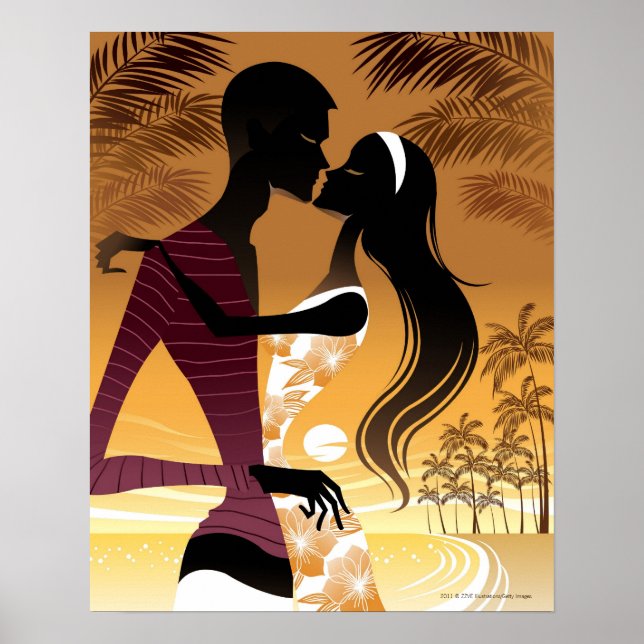 Affiche Vue latérale du jeune couple sur la plage (Devant)