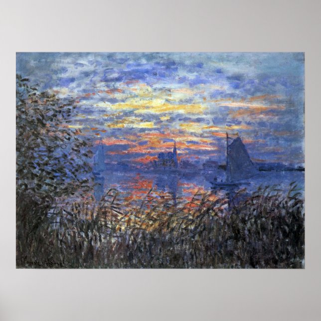 Affiche Vue maritime avec coucher de soleil par Claude Mon (Devant)