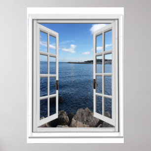 Affiche Vue mer calme Trompe l'oeil Fake Window