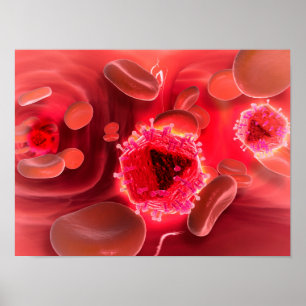 Affiche Vue microscopique de virus d'HIV à l'intérieur des