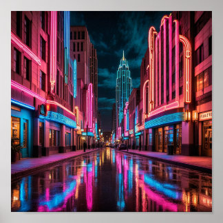 Affiche Vue nocturne de City Street