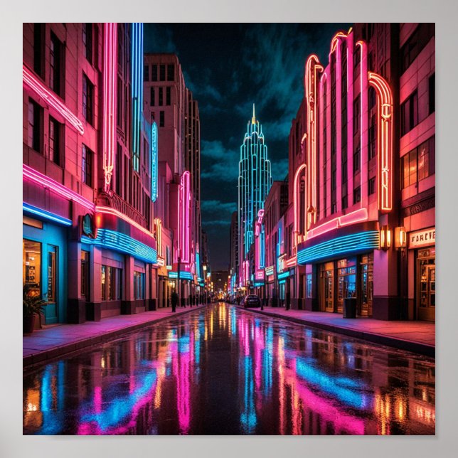 Affiche Vue nocturne de City Street (Devant)