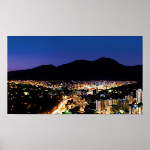 Affiche Vue nocturne sur Caracas City et la montagne Avila