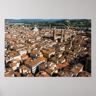Affiche Vue panoramique aérienne de Florence - Toscane, It