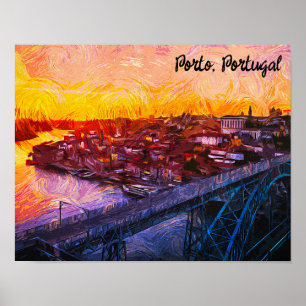 Affiche Vue panoramique aquarelle de Porto Portugal