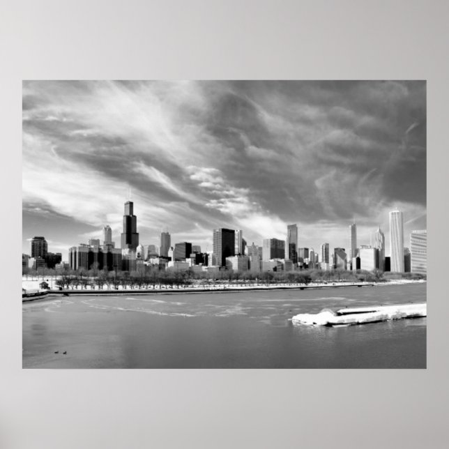 Affiche Vue panoramique de Chicago en hiver (Devant)