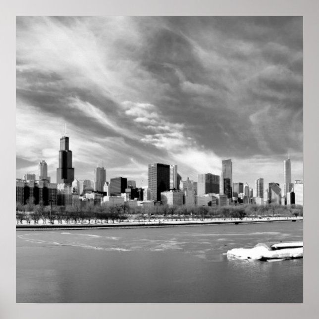 Affiche Vue panoramique de Chicago en hiver (Devant)