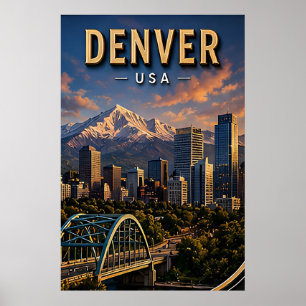 Affiche Vue panoramique de Denver et Montagnes Rocheuses