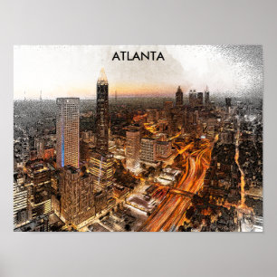 Affiche Vue panoramique de la ligne aérienne Atlanta Georg