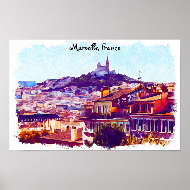 Affiche Vue panoramique de Marseille France (Devant)
