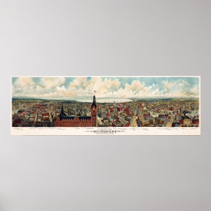 Affiche Vue panoramique de Milwaukee Wisconsin en 1898