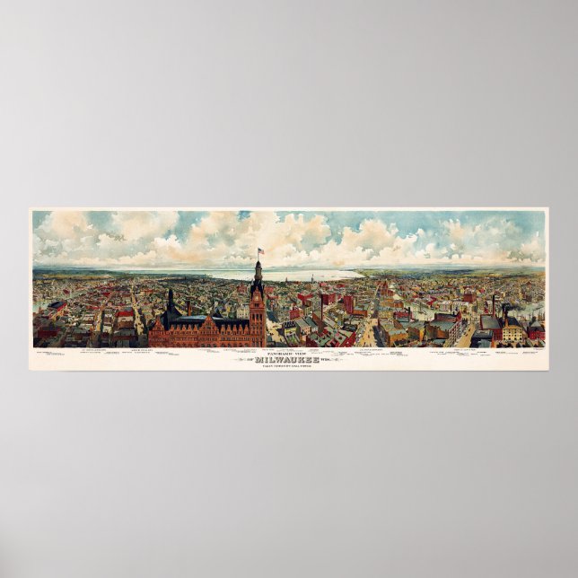 Affiche Vue panoramique de Milwaukee Wisconsin en 1898 (Devant)