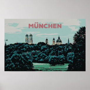 Affiche Vue panoramique de Munich depuis la campagne