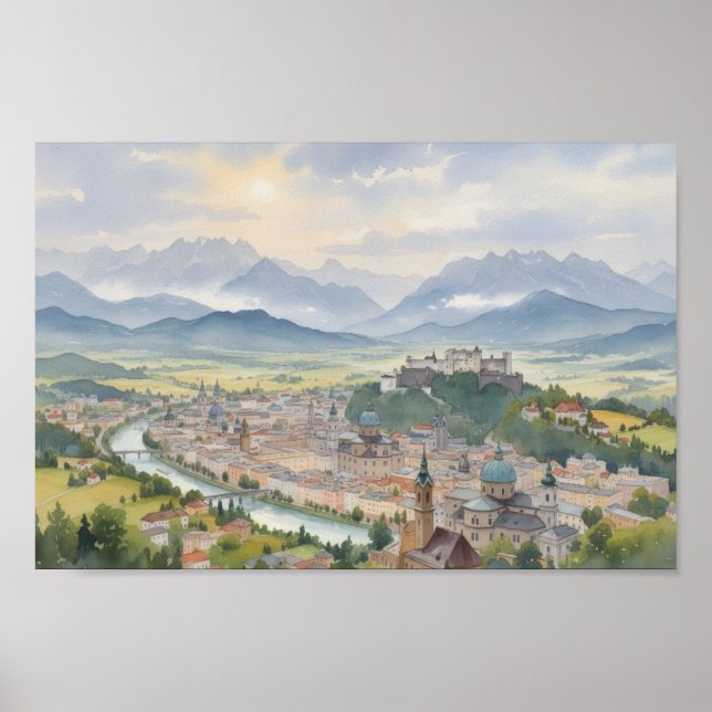 Affiche Vue panoramique de Salzbourg Autriche (Devant)