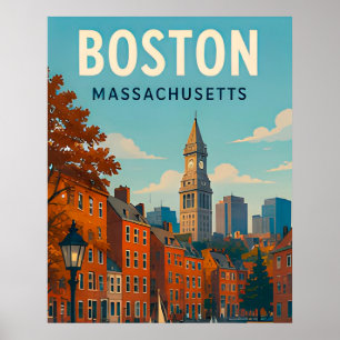 Affiche Vue panoramique historique de Boston Massachusetts