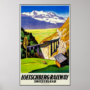 Affiche Vue panoramique sur le chemin de fer Loetschberg, 