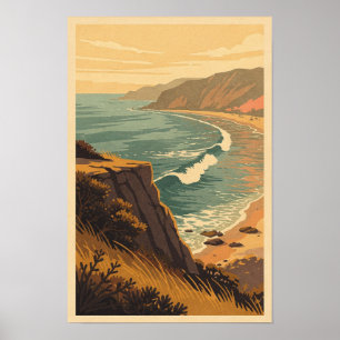 Affiche Vue panoramique vintage de la côte Pacifique