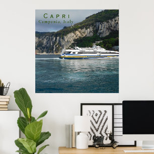 Affiche Vue pittoresque du bateau à passagers à Capri Ital